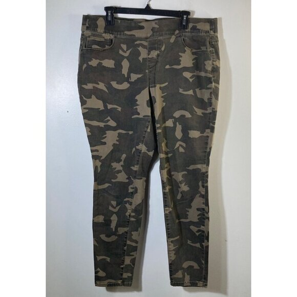 Womens A Beautiful Soul Camo Pants Pull On Green Brown 16 Cotton Spandex - Picture 1 of 6